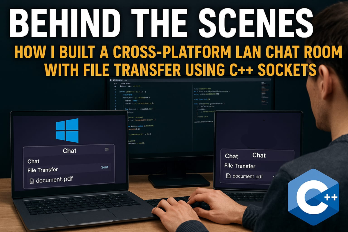 A behind-the-scenes look at how I built a real-time LAN chat room with file sharing, using C++ sockets that run on both Windows and macOS.